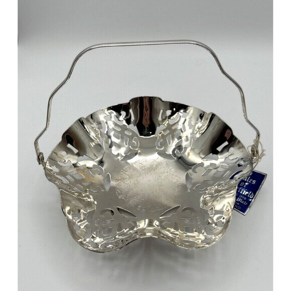 Gales of Sheffield England Silverplate Pierced Basket Ruffled & Etched MCM - Picture 2 of 9